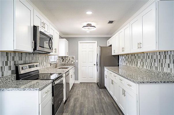 Interior, Kitchen, Recessed Lighting, Wood Texture Flooring