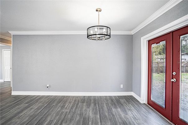 Empty room, Interior, Pendant Lights, Wood Texture Flooring