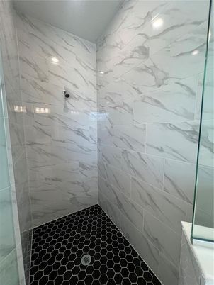 Bathroom, Glass Shower, Interior, Marble Walls