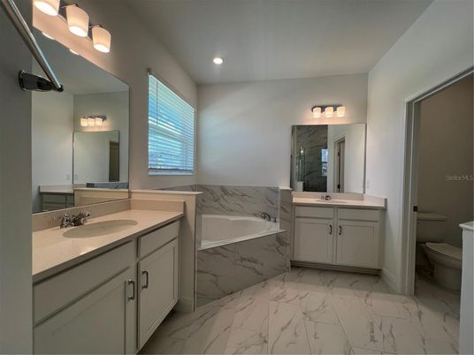 Bathroom, Dual Sink Vanities, Interior, Marble, Recessed Lighting