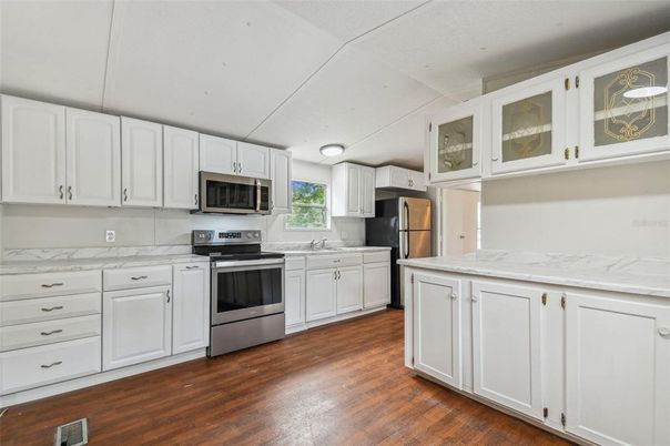 Interior, Kitchen, Stainless Steel Appliances, Wood Texture Flooring