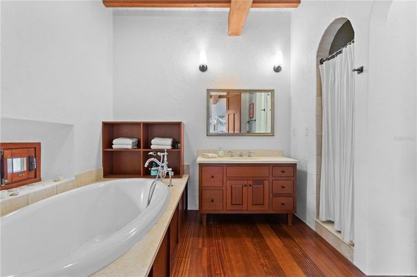 Bathroom, Interior, Wooden Beams, Wood Texture Flooring