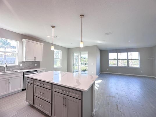 Interior, Kitchen, Pendant Lights, Recessed Lighting, Wood Texture Flooring