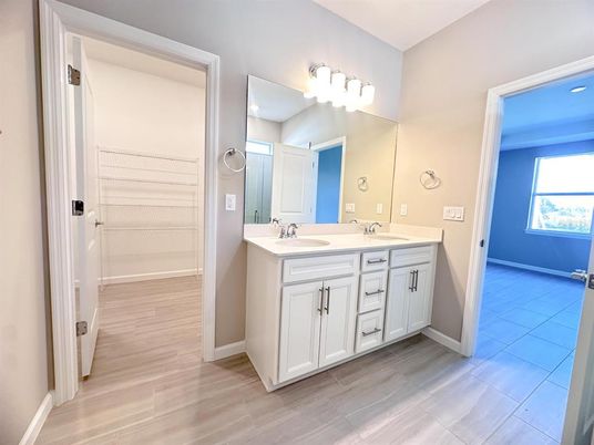 Bathroom, Dual Sink Vanities, Interior, Wood Texture Flooring