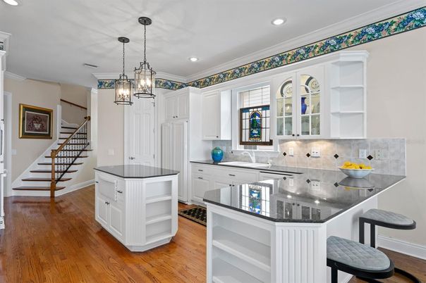 Interior, Kitchen, Pendant Lights, Recessed Lighting, Wood Texture Flooring