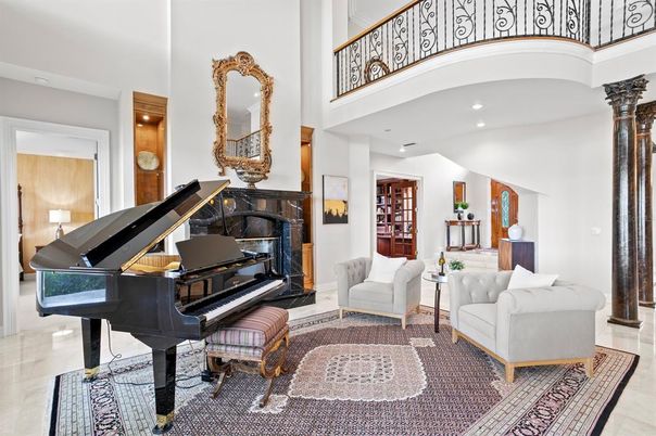 Fireplace, Interior, Piano, Recessed Lighting