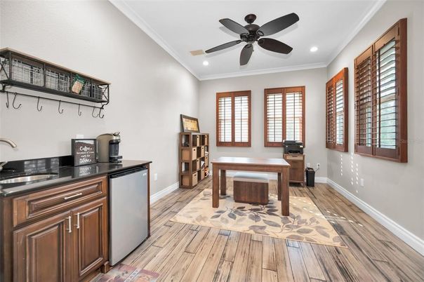 Home Office, Interior, Recessed Lighting, Wood Texture Flooring