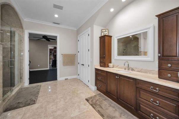 Bathroom, Glass Shower, Interior, Recessed Lighting