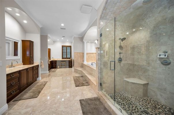 Bathroom, Glass Shower, Interior, Recessed Lighting