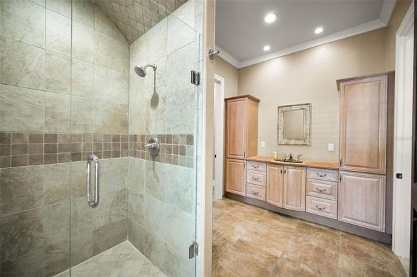Bathroom, Glass Shower, Interior, Recessed Lighting