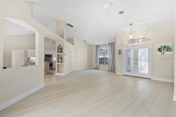 Interior, Kitchen, Pendant Lights, Stainless Steel Appliances, Wood Texture Flooring