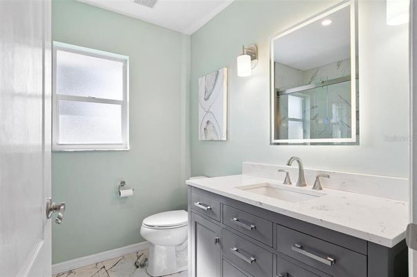 Bathroom, Interior, Marble, Recessed Lighting