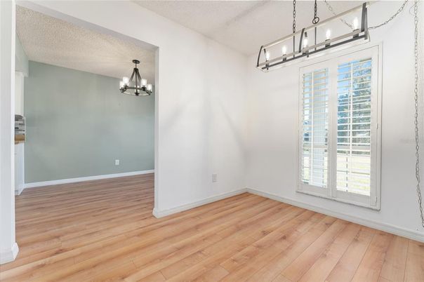 Chandelier, Empty room, Interior, Pendant Lights, Wood Texture Flooring