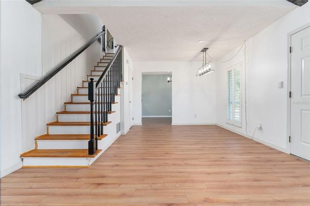Empty room, Interior, Pendant Lights, Wood Texture Flooring
