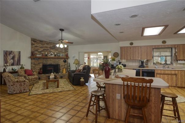 Fireplace, Interior, Kitchen, Living room, Stone Walls