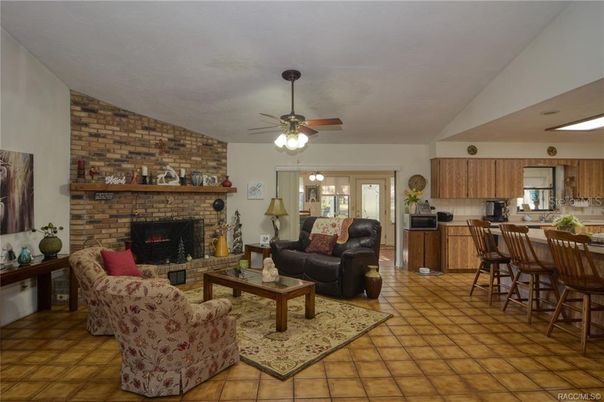 Fireplace, Interior, Kitchen, Living room, Stone Walls