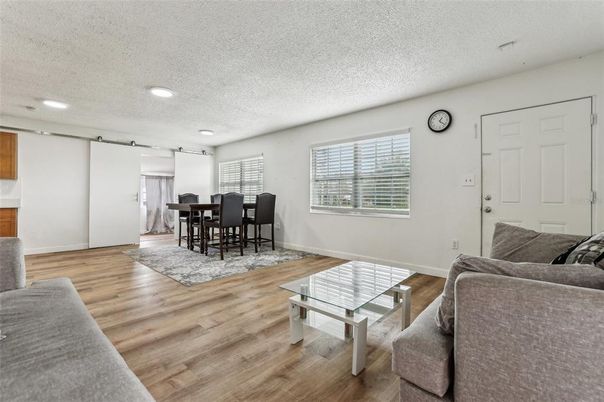 Dining room, Interior, Recessed Lighting, Wood Texture Flooring