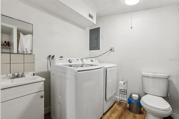 Interior, Washer, Wood Texture Flooring