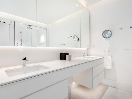 Bathroom, Dual Sink Vanities, Glass Shower, Interior, Recessed Lighting
