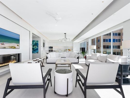 Fireplace, Interior, Kitchen, Living room, Pendant Lights, Recessed Lighting