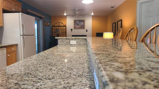 Interior, Kitchen, Recessed Lighting, Stone Walls