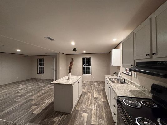 Interior, Kitchen, Recessed Lighting, Wood Texture Flooring