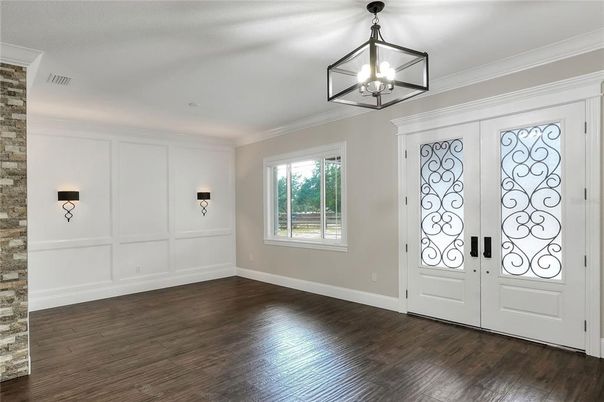 Empty room, Interior, Pendant Lights, Wood Texture Flooring