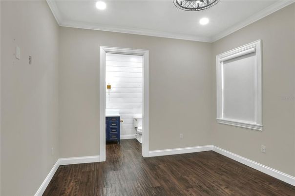 Bathroom, Empty room, Interior, Recessed Lighting, Wood Texture Flooring