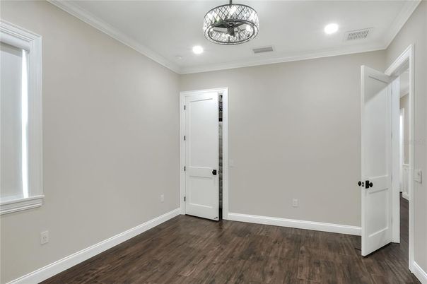 Empty room, Interior, Pendant Lights, Recessed Lighting, Wood Texture Flooring