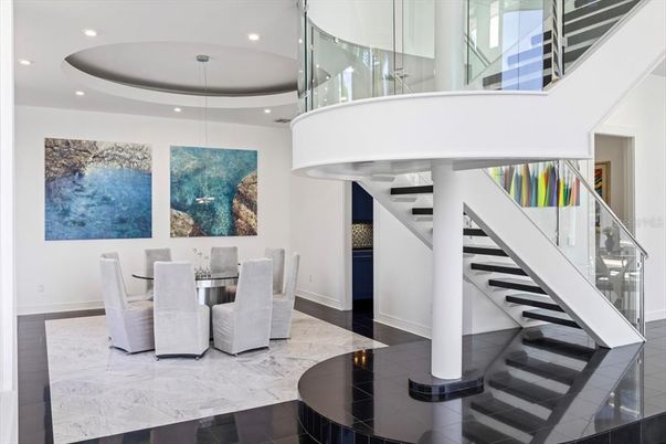 Dining room, Interior, Marble, Pendant Lights, Recessed Lighting