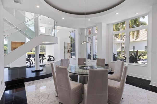 Dining room, Interior, Marble, Pendant Lights, Recessed Lighting