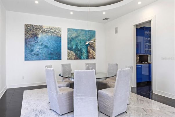 Dining room, Interior, Marble, Pendant Lights, Recessed Lighting