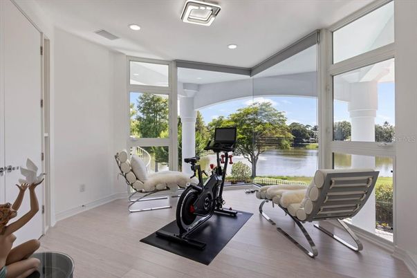 Fitness Equipment, Interior, Recessed Lighting, Water, Wood Texture Flooring