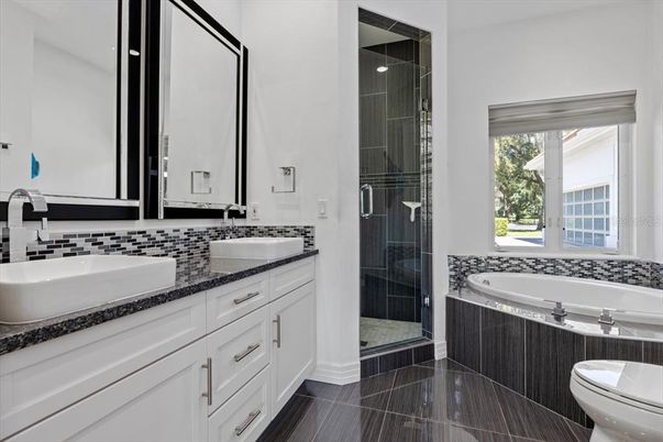Bathroom, Dual Sink Vanities, Glass Shower, Interior