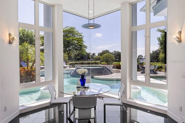 Dining room, Interior, Pendant Lights, Water