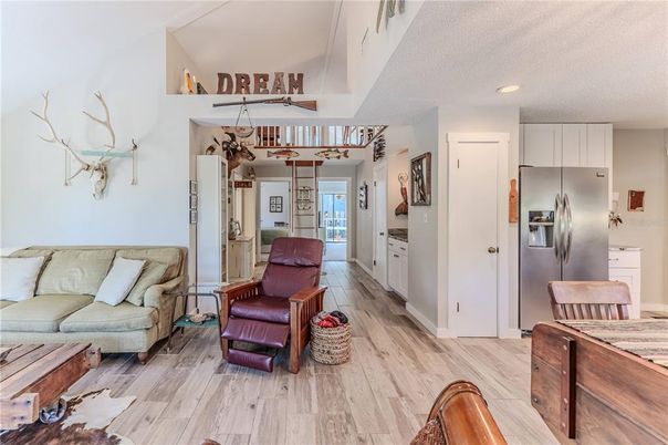 Interior, Kitchen, Living room, Recessed Lighting, Stainless Steel Appliances, Wood Texture Flooring
