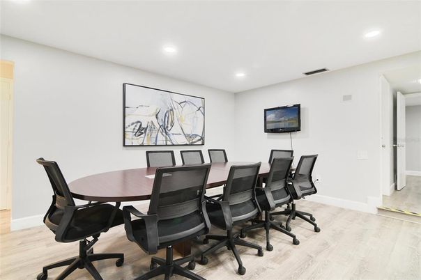 Dining room, Interior, Recessed Lighting, Wood Texture Flooring