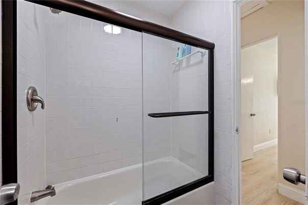 Bathroom, Glass Shower, Interior, Wood Texture Flooring