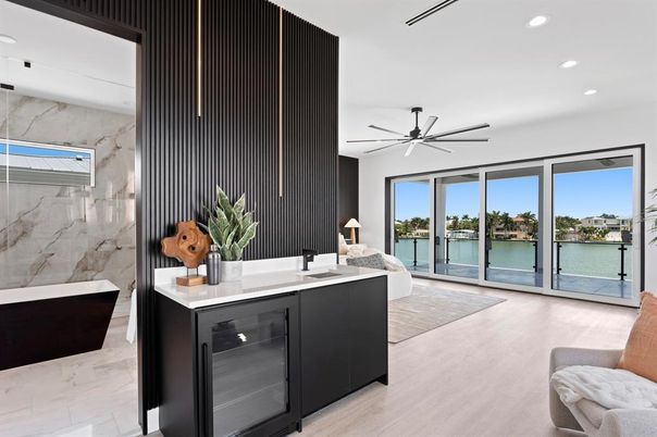 Bathroom, Interior, Marble, Marble Walls, Recessed Lighting, Water, Wood Texture Flooring