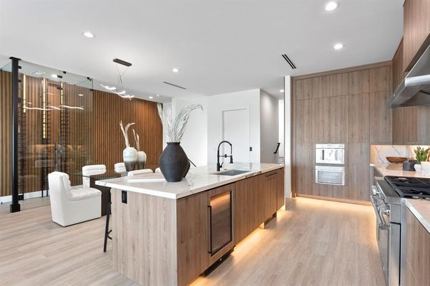 Interior, Kitchen, Pendant Lights, Recessed Lighting, Wood Texture Flooring