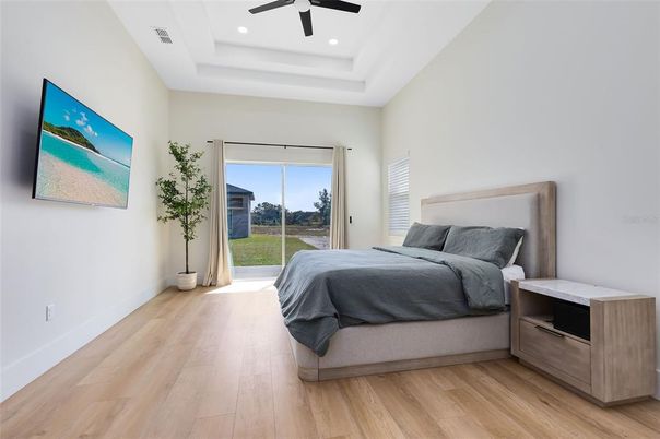 Bedroom, Interior, Recessed Lighting, Wood Texture Flooring