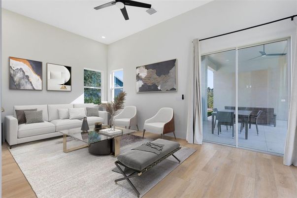 Interior, Living room, Recessed Lighting, Wood Texture Flooring
