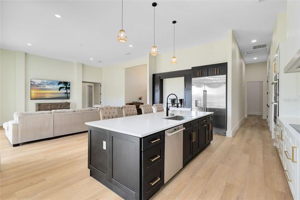 Interior, Kitchen, Living room, Pendant Lights, Recessed Lighting, Stainless Steel Appliances, Wood Texture Flooring