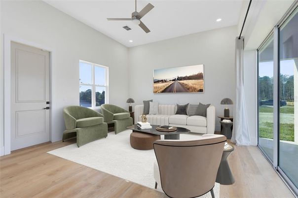 Interior, Living room, Recessed Lighting, Wood Texture Flooring
