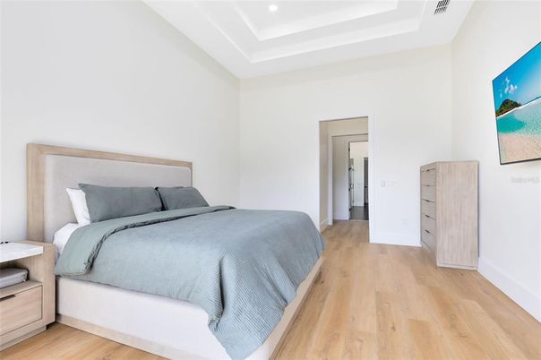 Bedroom, Interior, Recessed Lighting, Wood Texture Flooring