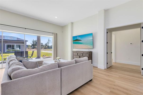 Interior, Living room, Recessed Lighting, Wood Texture Flooring