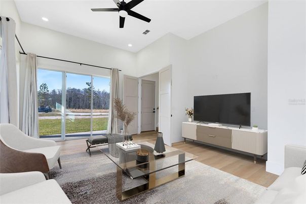 Interior, Living room, Recessed Lighting, Wood Texture Flooring