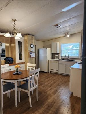 Dining room, Interior, Kitchen, Pendant Lights, Wood Texture Flooring