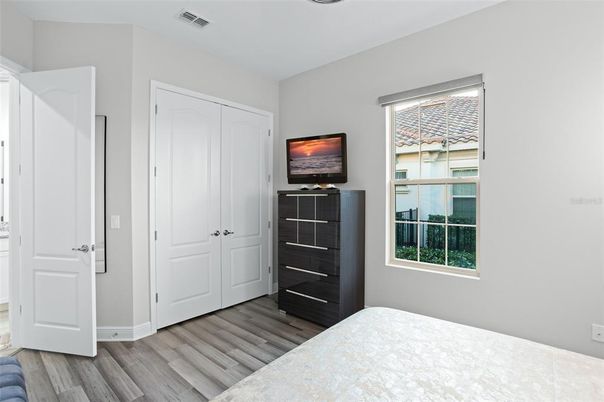 Bedroom, Interior, Pendant Lights, Wood Texture Flooring
