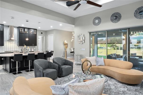 Interior, Kitchen, Living room, Pendant Lights, Recessed Lighting, Stainless Steel Appliances, Wood Texture Flooring